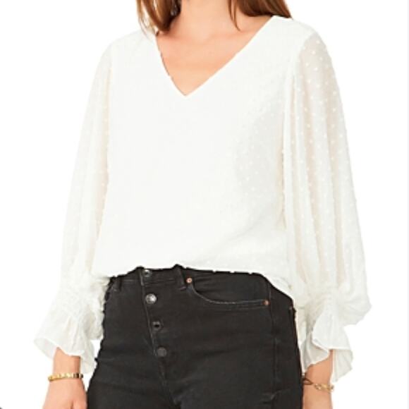 Vince Camuto V-Neck Swiss Dot blouse soft ecru - S - Picture 1 of 12